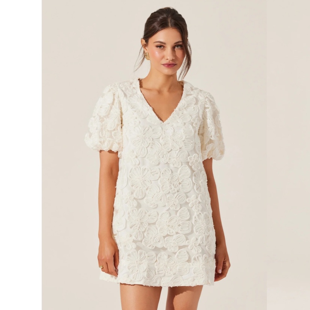 ASTR White Floral Embroidered Mini Dress